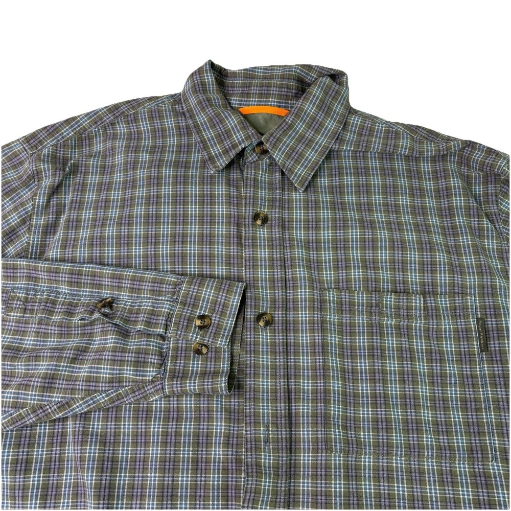 Royal Robbins Shirt Mens Large Green Long Sleeve Button Up Check Plaid Outdoors